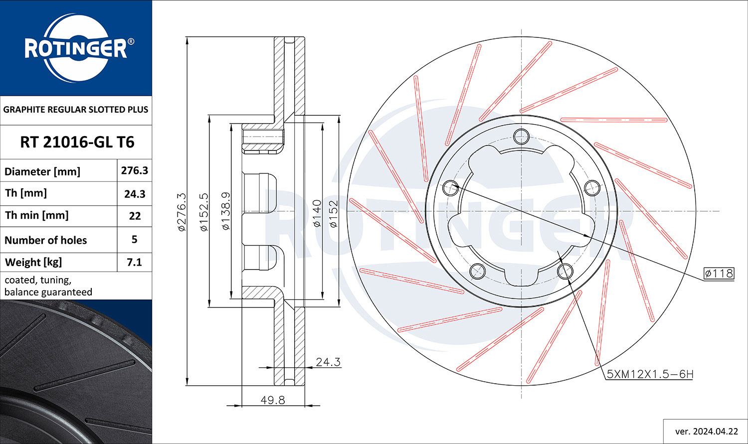 ROTINGER Féktárcsa, mind RT21016-GLT6_ROT